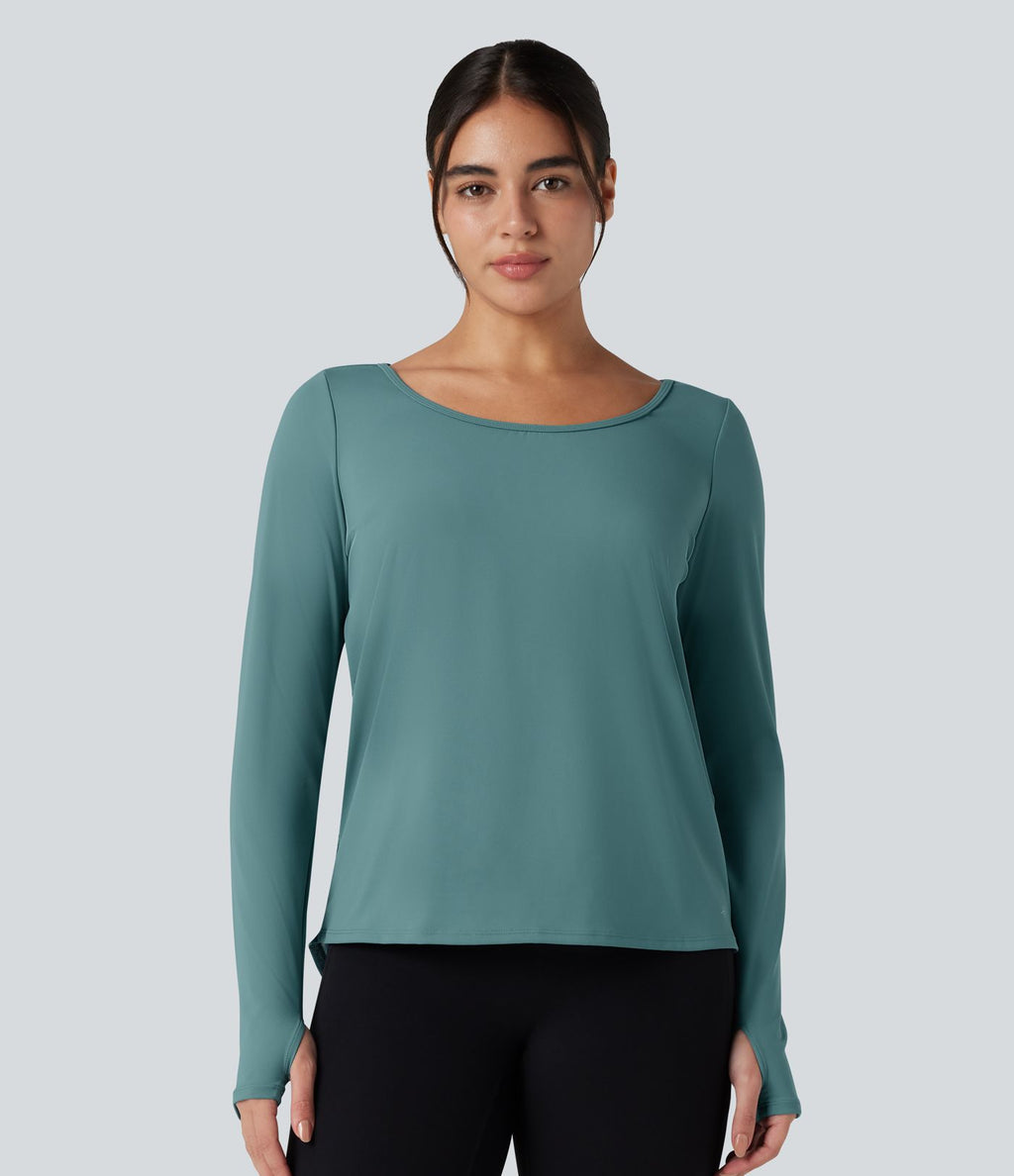 Top de sport yoga SoftlyZero™ Airy mesh contrastant à découpes manches longues avec trous pouces - UPF50+