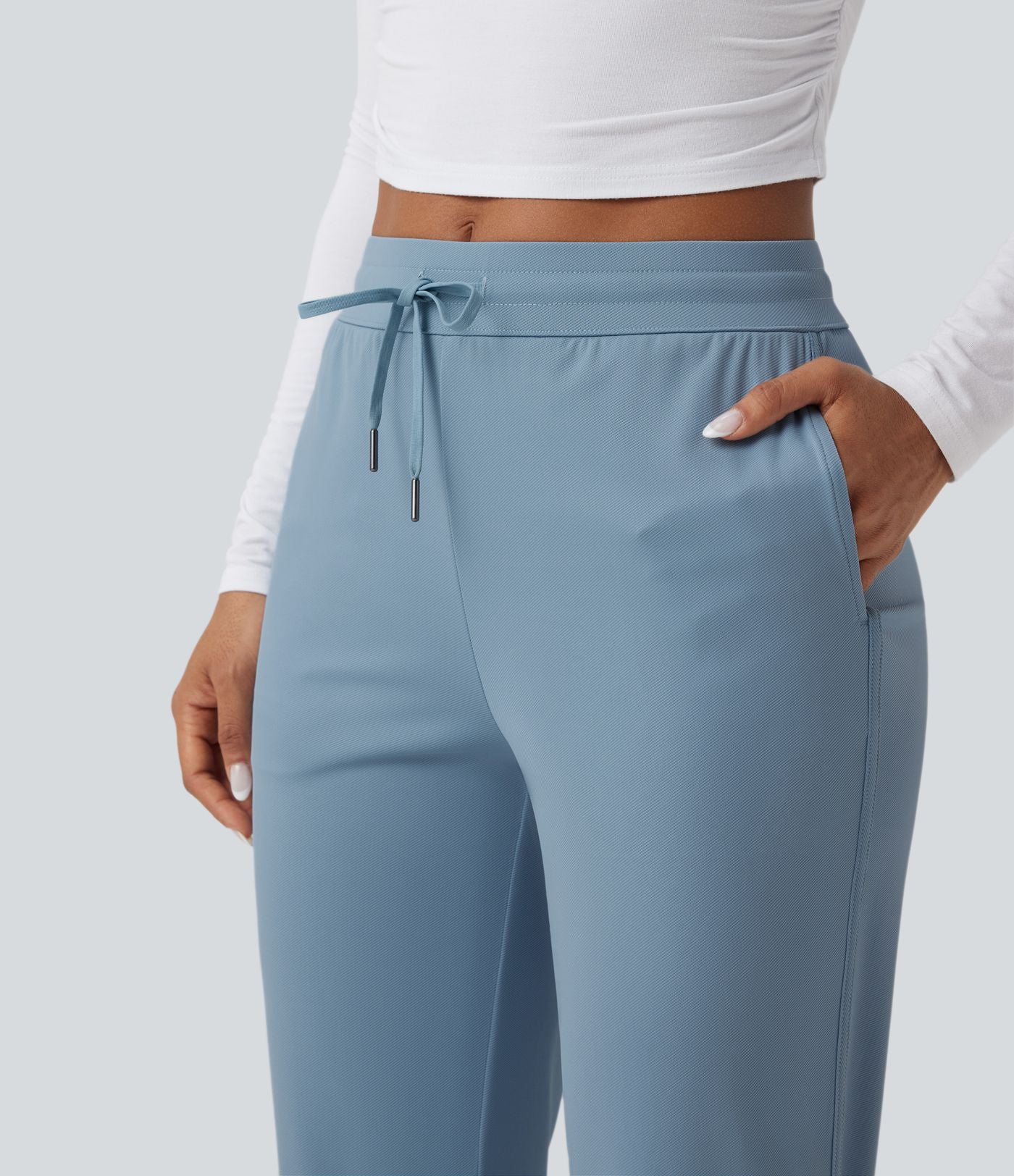 Pantalon de golf fuselé, taille mi-haute, cordon, ourlet courbé, séchage rapide, avec poches—UPF40+