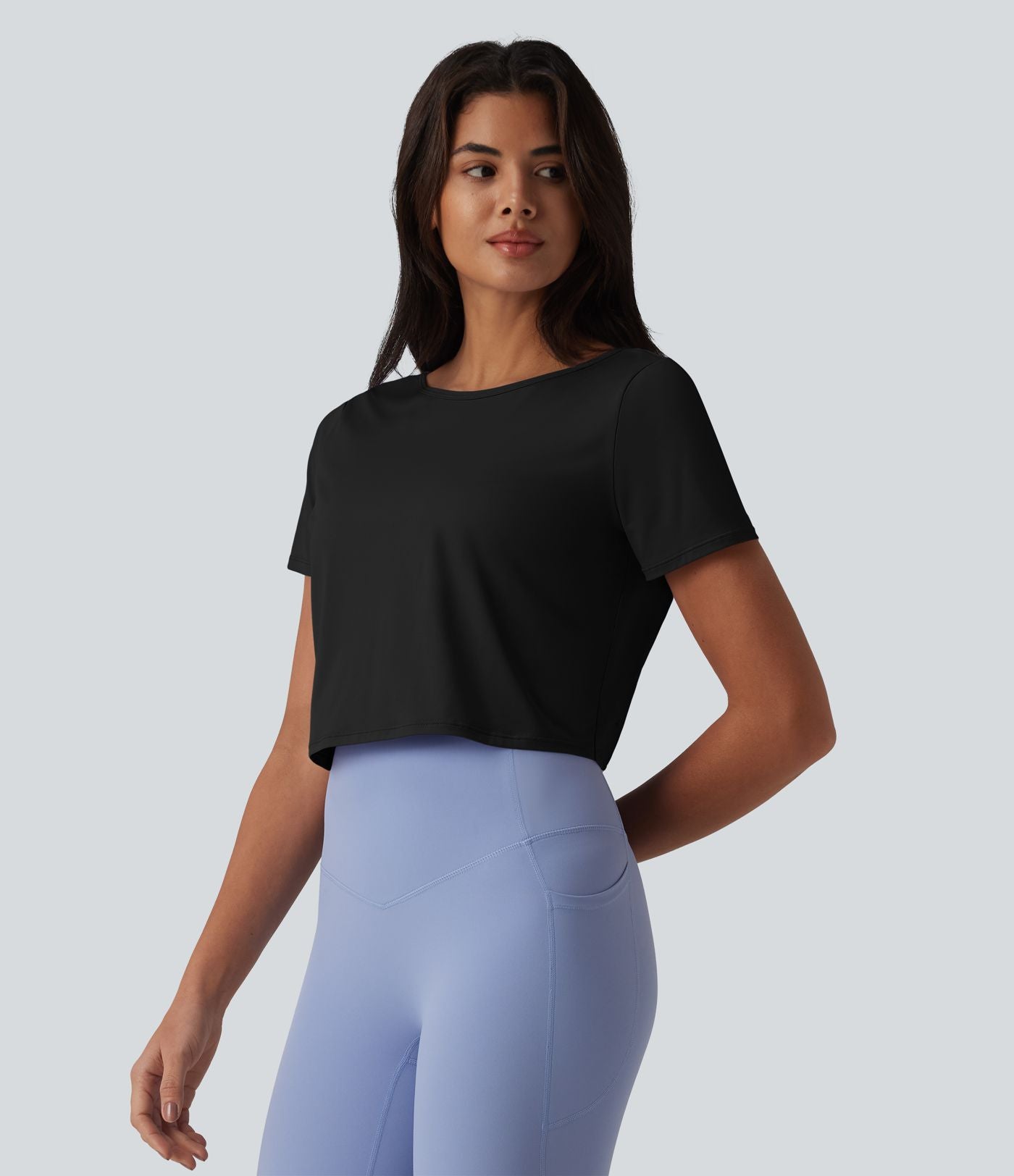 Haut de sport yoga col bateau manches courtes effet frais InstantCool dos ouvert, protection solaire UPF50+