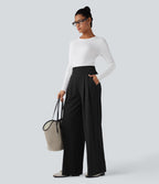 Pantalon de travail droit Halara Flex™ taille haute gainant en crêpe avec poches