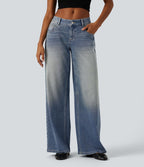 Jean large Halara Flex™ taille basse délavé avec poches