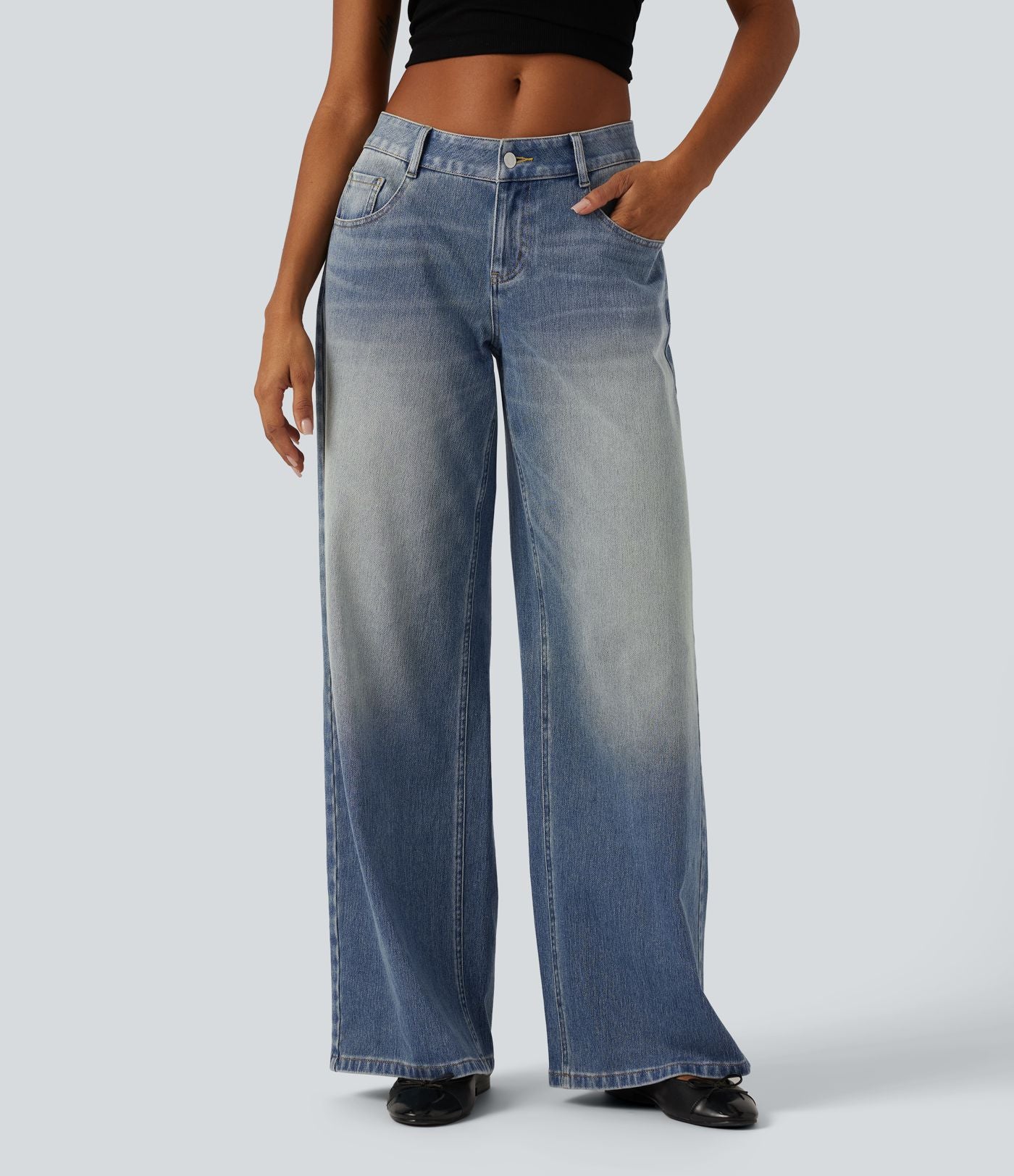 Jean large Halara Flex™ taille basse délavé avec poches