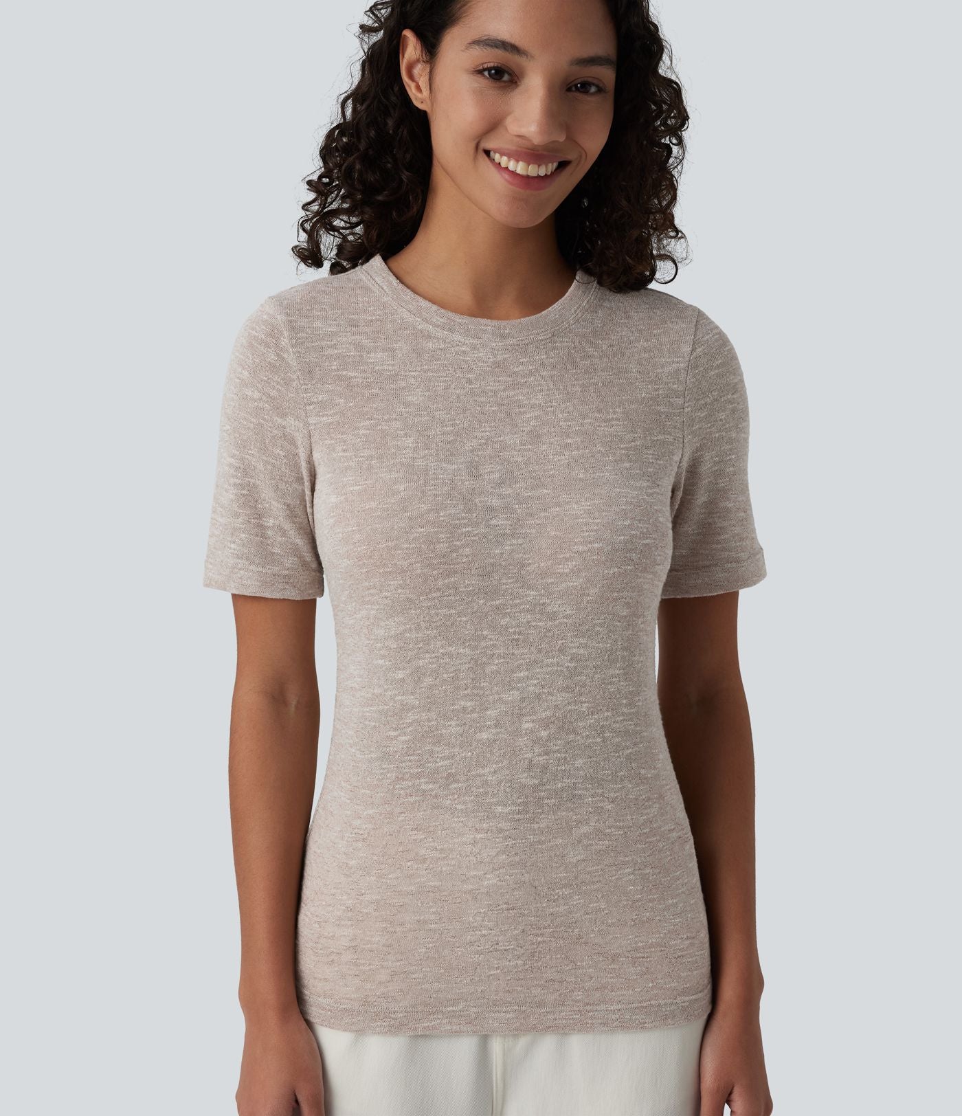T-shirt décontracté semi-transparent chiné col rond manches courtes