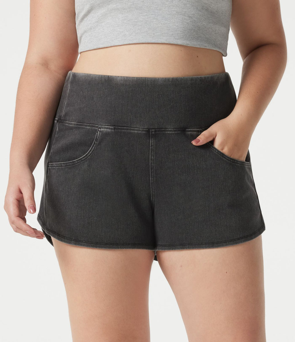 Short en jean Halara Flex™ skinny décontracté grande taille ventre plat, taille haute, ourlet arrondi, à poches