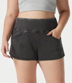 Short en jean Halara Flex™ skinny décontracté grande taille ventre plat, taille haute, ourlet arrondi, à poches