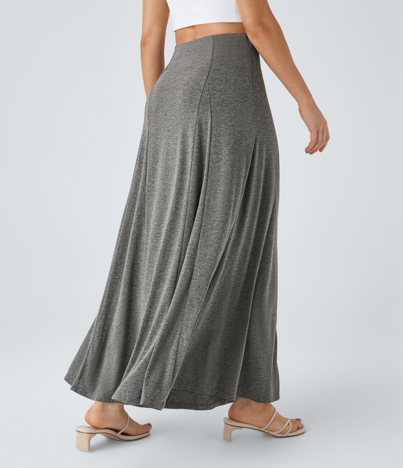 Jupe Évasée Casual Longue Fermeture Éclair Latérale Taille Haute