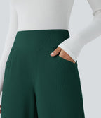 Pantalon tailleur large gainant taille haute en micro-gaufré avec poches Halara Flex™