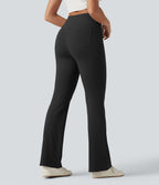 Pantalon de golf flare taille haute froncé avec poches et porte-tees
