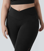 Legging de yoga 7/8 grande taille taille haute avec dos croisé en dentelle contrastante et poche arrière Softlyzero™-UPF50+