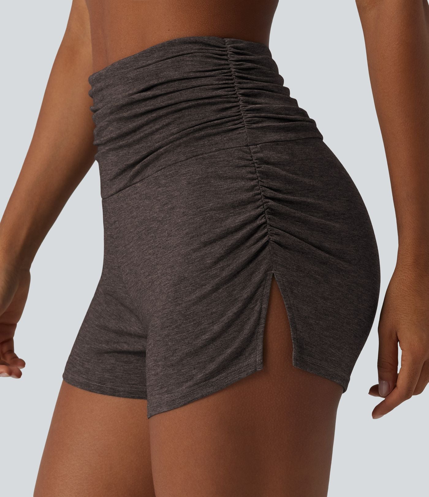 Short décontracté taille haute froncé avec sous-vêtement intégré 6,5 cm