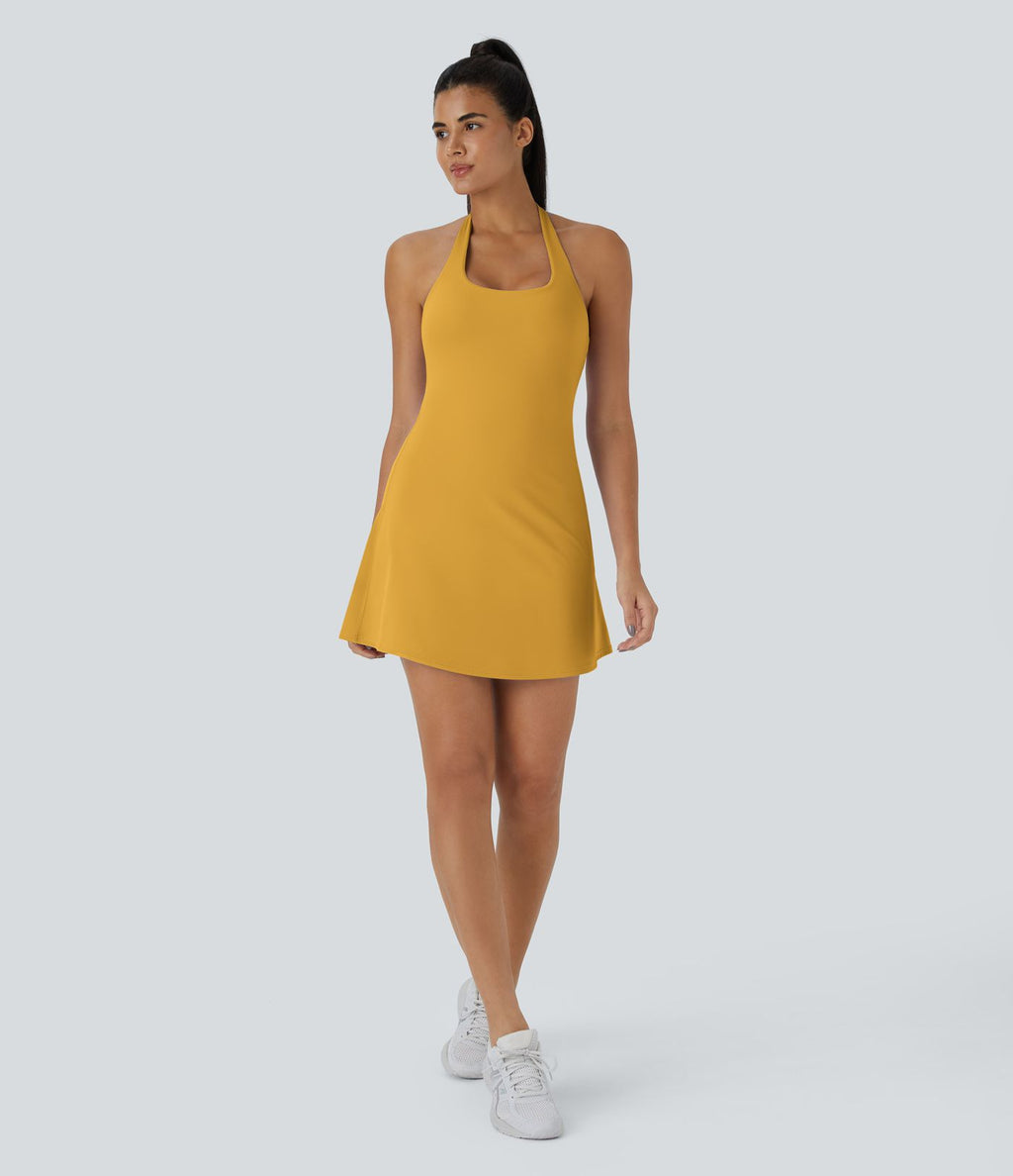 Softlyzero™ Plush Robe Sport Mini 2-en-1 à Poches Dos Nu et Col Halter