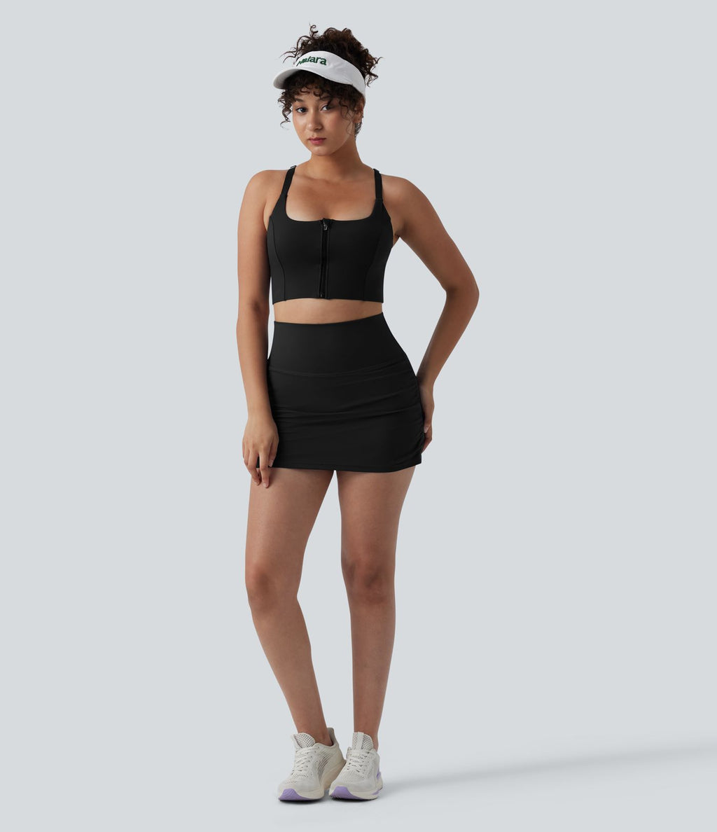 SoftlyZero™ Jupe de tennis mini moulante 2-en-1 ventre plat taille haute froncée avec poches - UPF50+