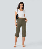 Pantalon cargo décontracté taille moyenne à ourlet roulé avec poches à rabat