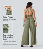 Combinaison décontractée dos nu torsadée large fluide avec brassière intégrée et poches - Easy Peasy Edition