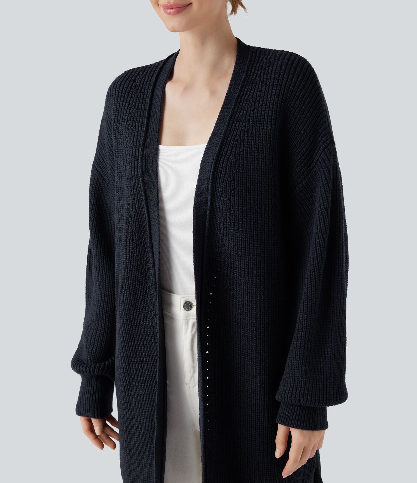 Cardigan long manches évêque avec fentes et découpes