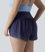 Short de yoga grande taille Breezeful™ à taille haute, ourlet croisé, séchage rapide et poche