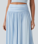 Jupe longue fluide froncée taille haute