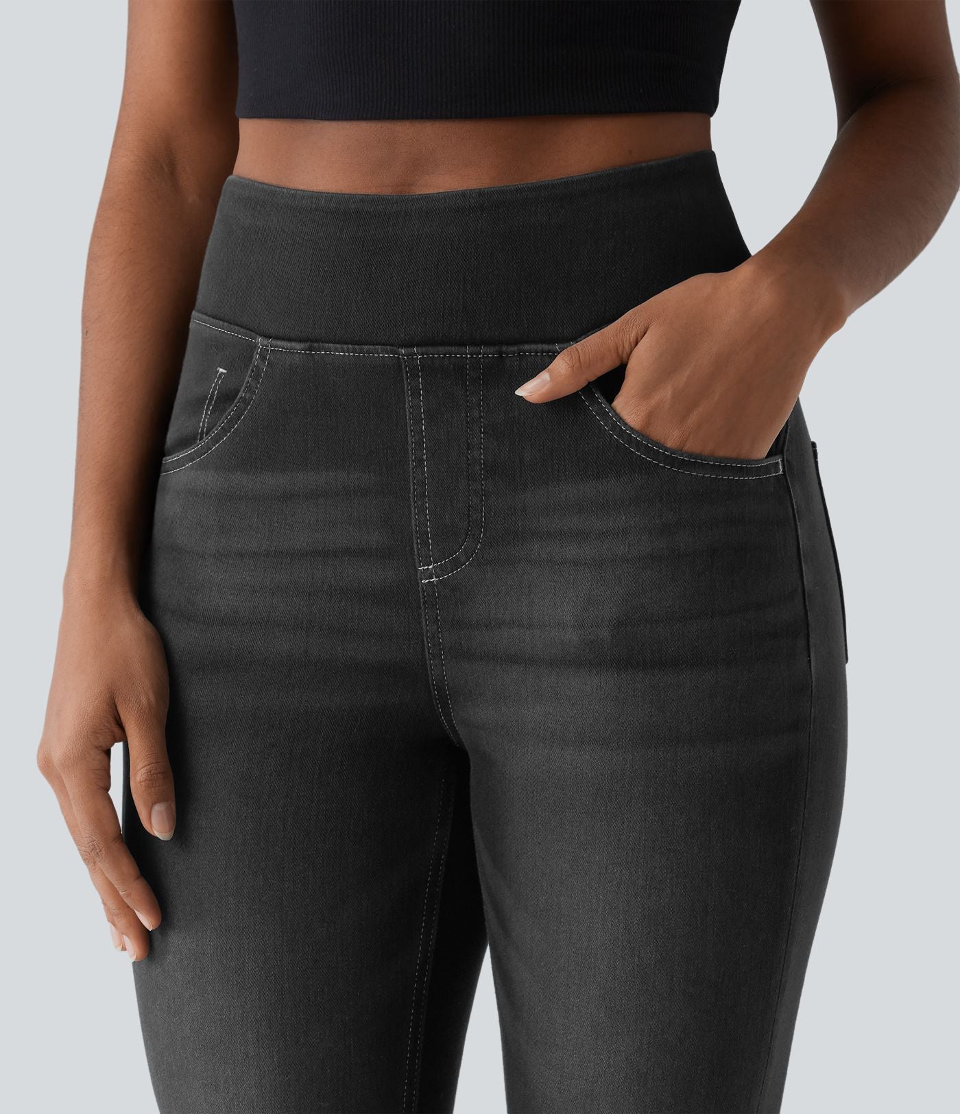 Jean capri skinny Halara Flex™ taille haute décontracté à ourlet roulotté avec poches
