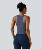 Débardeur de sport côtelé col rond color block avec découpe à l'avant