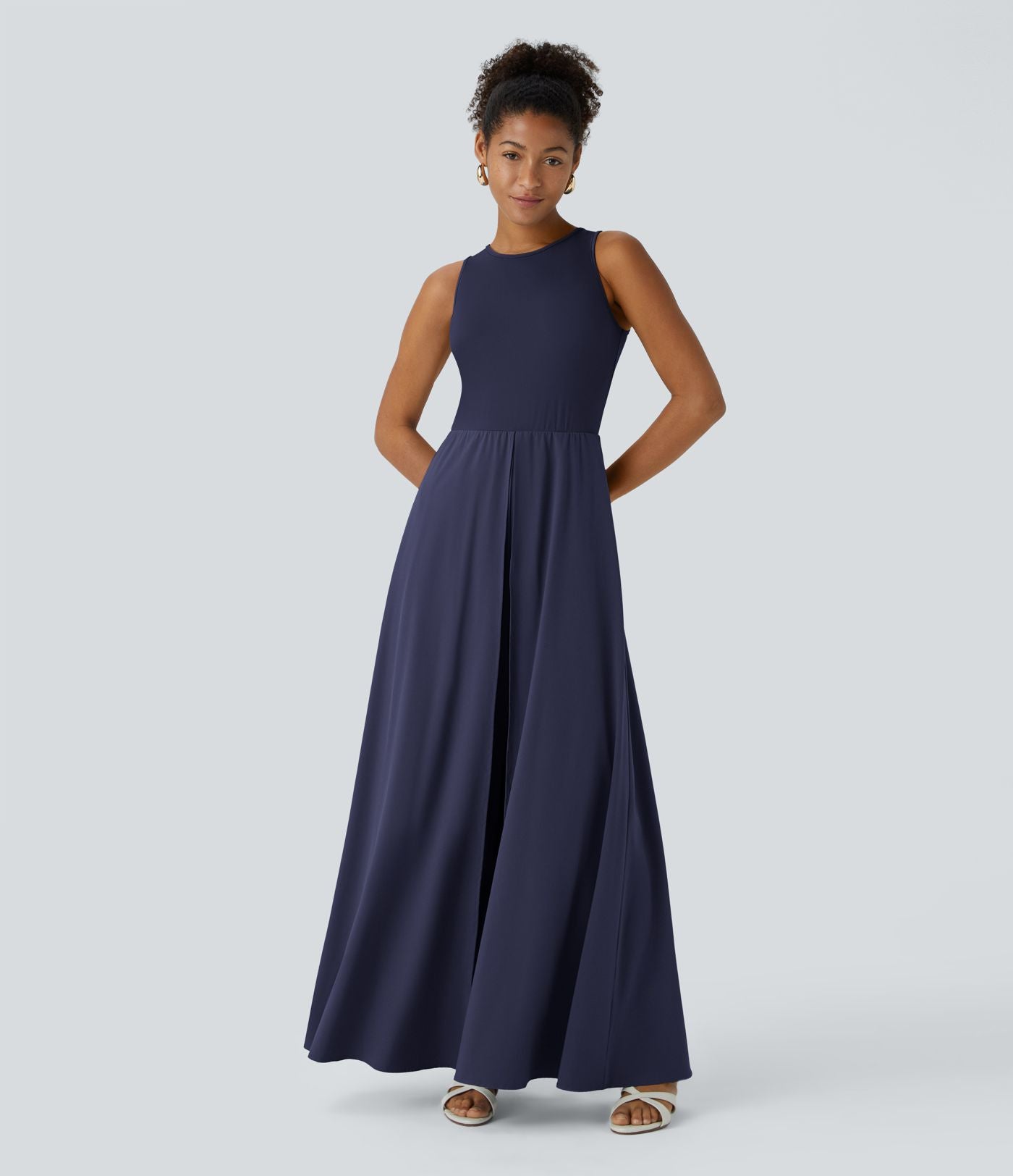 Combinaison Breezeful™ à séchage rapide pour demoiselles d'honneur et invitées de mariage, sans manches, avec fermeture éclair, poches latérales et détails contrastés