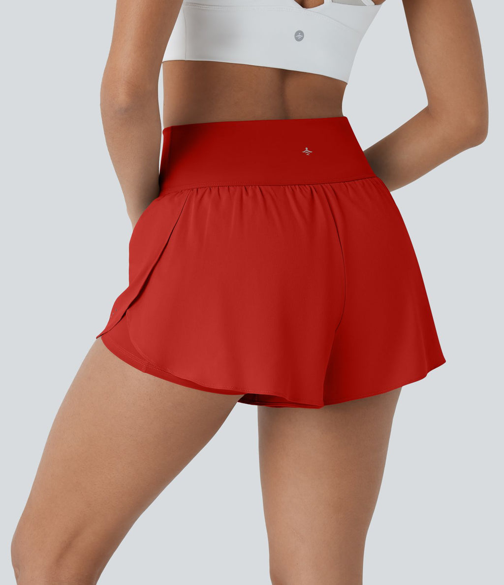 Softlyzero™ QuickDry Short de course à pied 2-en-1 taille haute à ourlet croisé avec pois réfléchissants et poches latérales