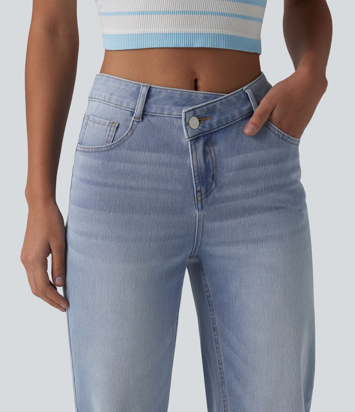 Halara Flex™ Jean droit casual asymétrique taille haute avec poches