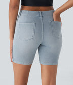Short décontracté Halara Flex™ en maille denim extensible délavée taille Mi, haute avec poches arrière et effet frais InstantCool