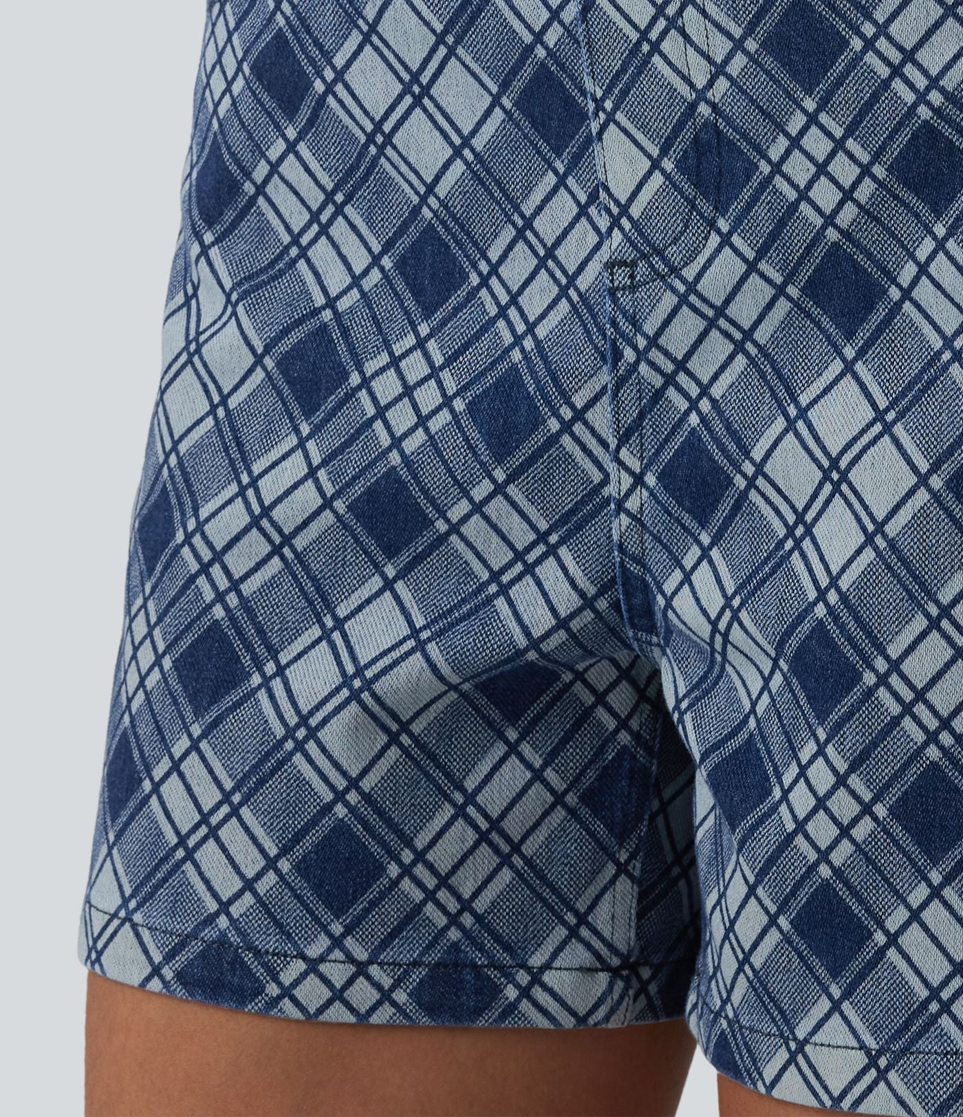 Short décontracté en denim à carreaux Halara Flex™ taille mi-haute 10 cm avec poches