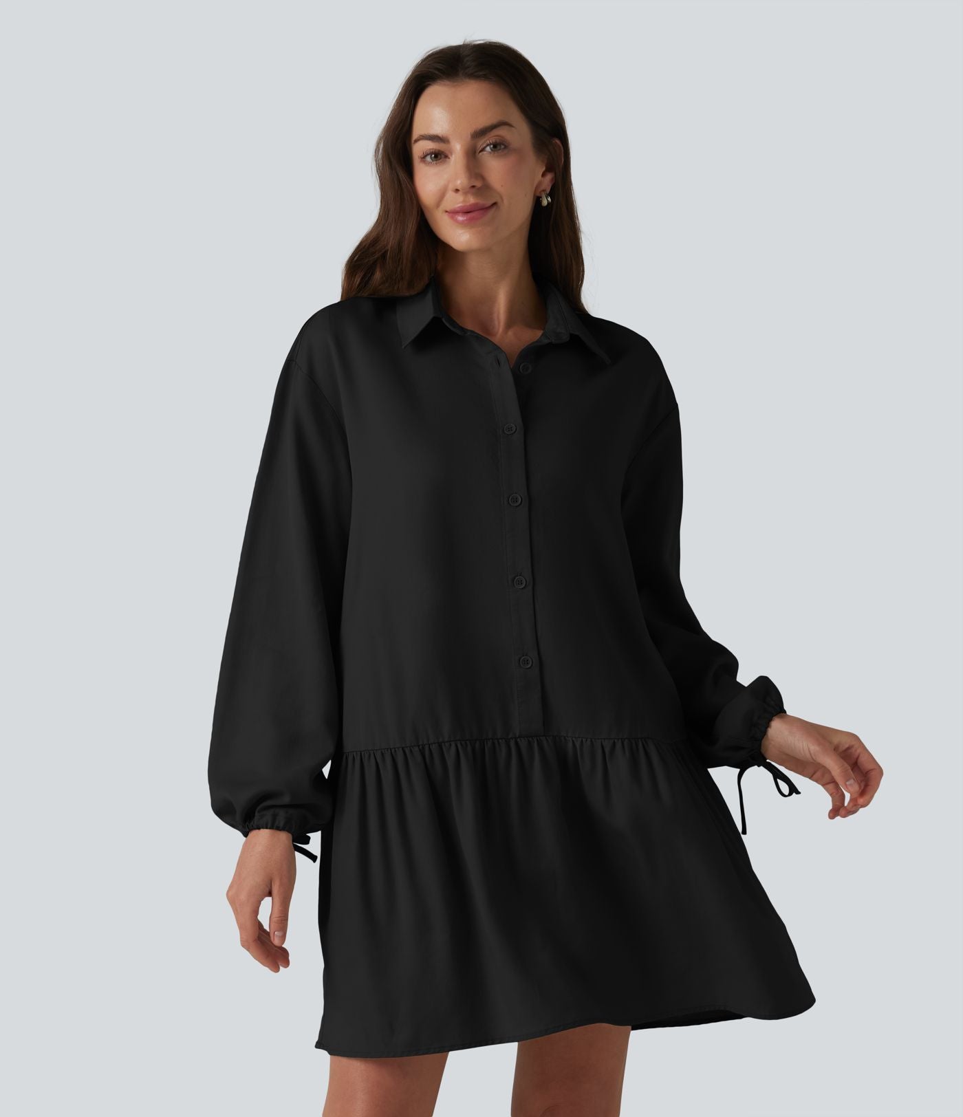 Robe chemise mini à manches longues avec poches
