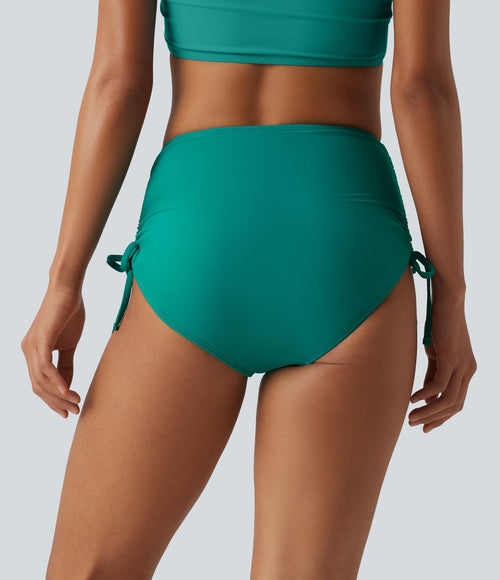 Bas de maillot de bain bikini gainant taille haute avec cordon de serrage et fronces