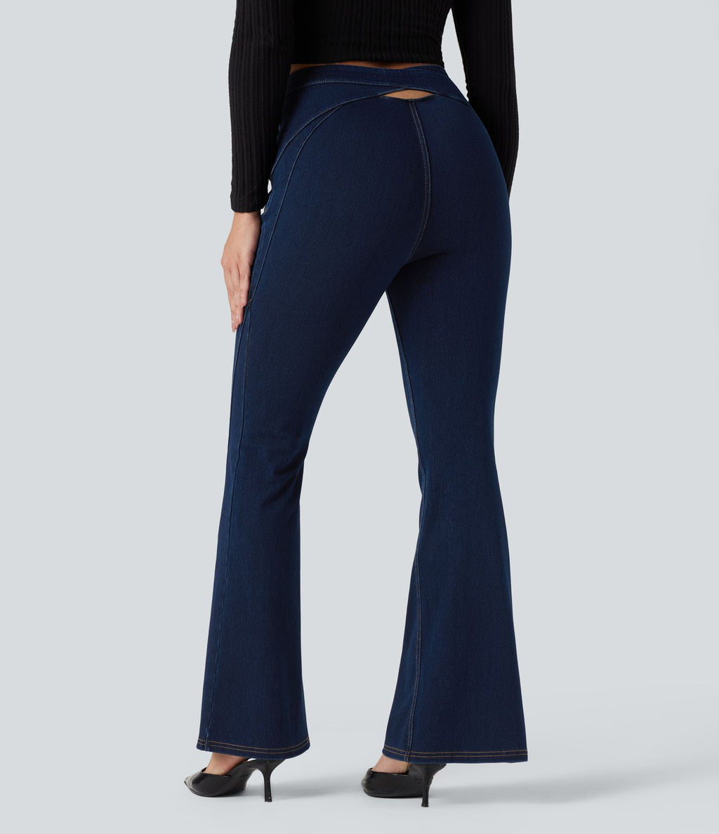 Legging denim évasé Halara Flex™ taille haute dos croisé fendu avec poches