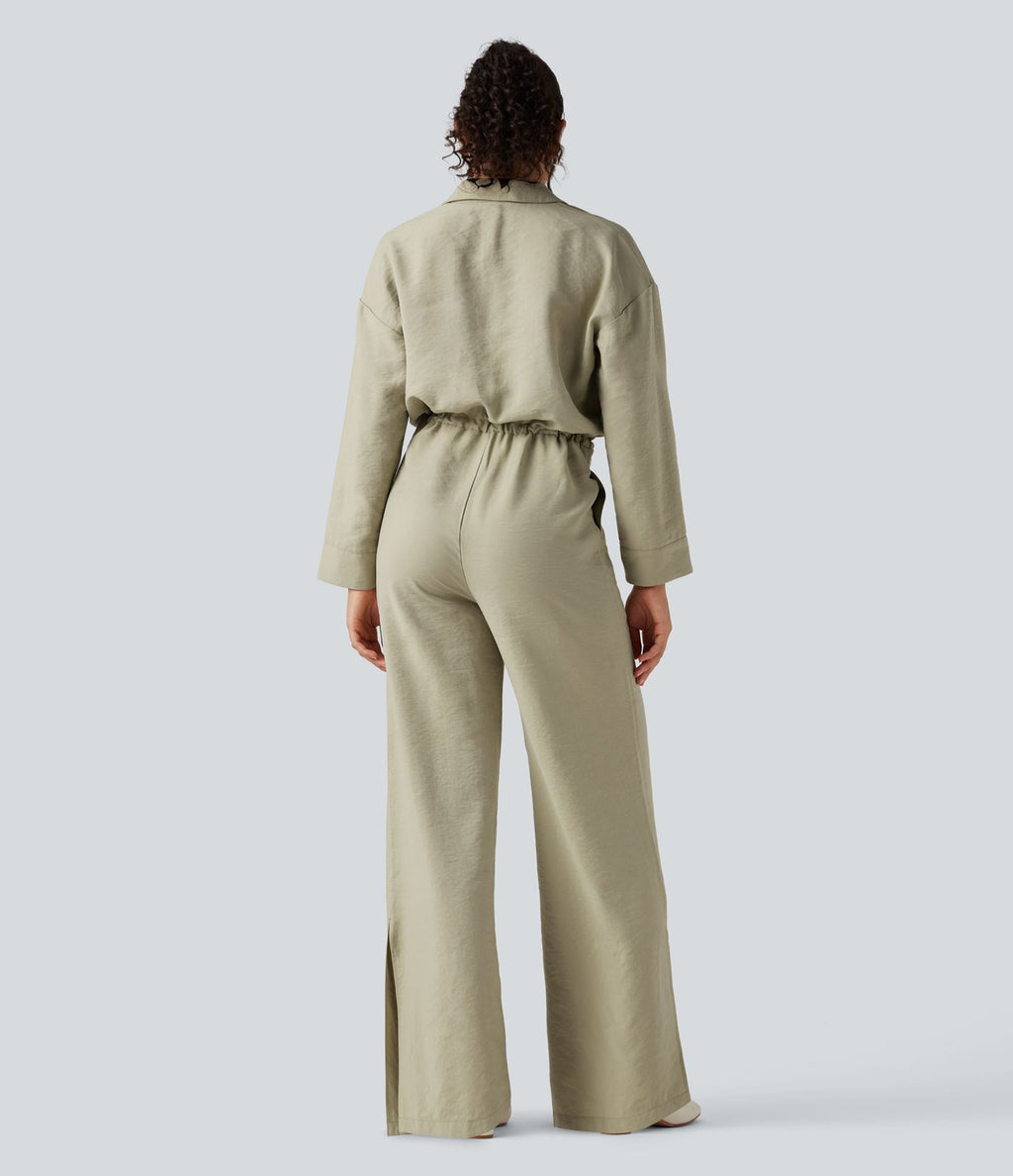 Combinaison pantalon de travail large à manches longues avec cordon de serrage et poches