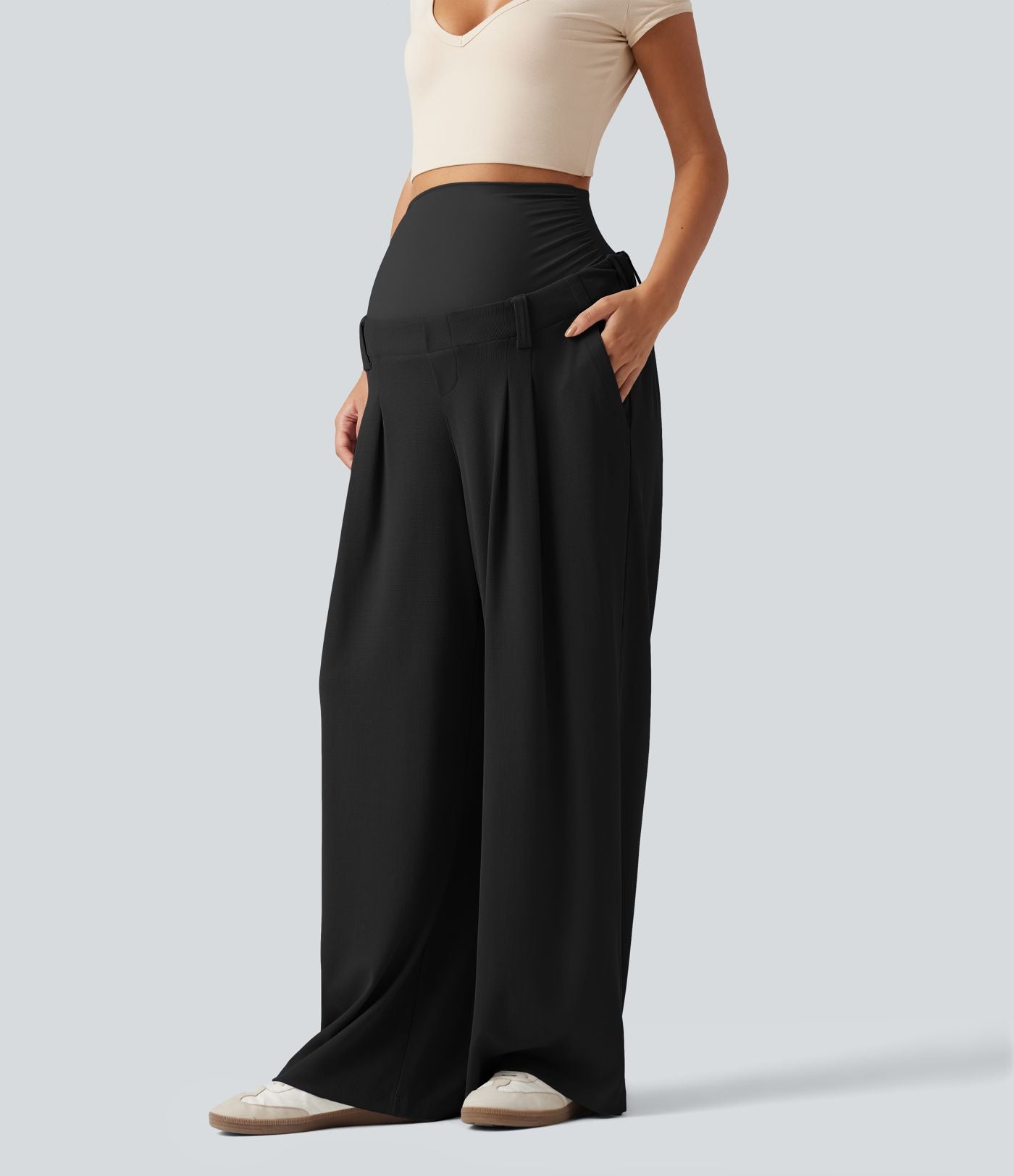 Pantalon de grossesse large esprit bureau Halara Flex™ taille très haute en tissu gaufré avec poches