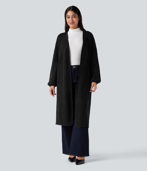 Cardigan de travail tricot ouvert manches longues coupe longue