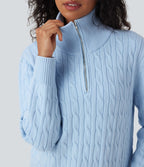 Pull de travail maille torsadée col montant demi-fermeture éclair