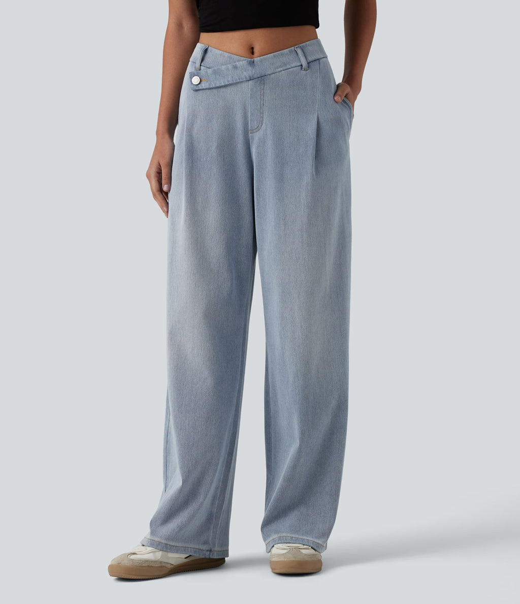 Jean droit Halara Flex™ casual taille mi-haute asymétrique avec poches