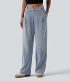 Jean droit Halara Flex™ casual taille mi-haute asymétrique avec poches