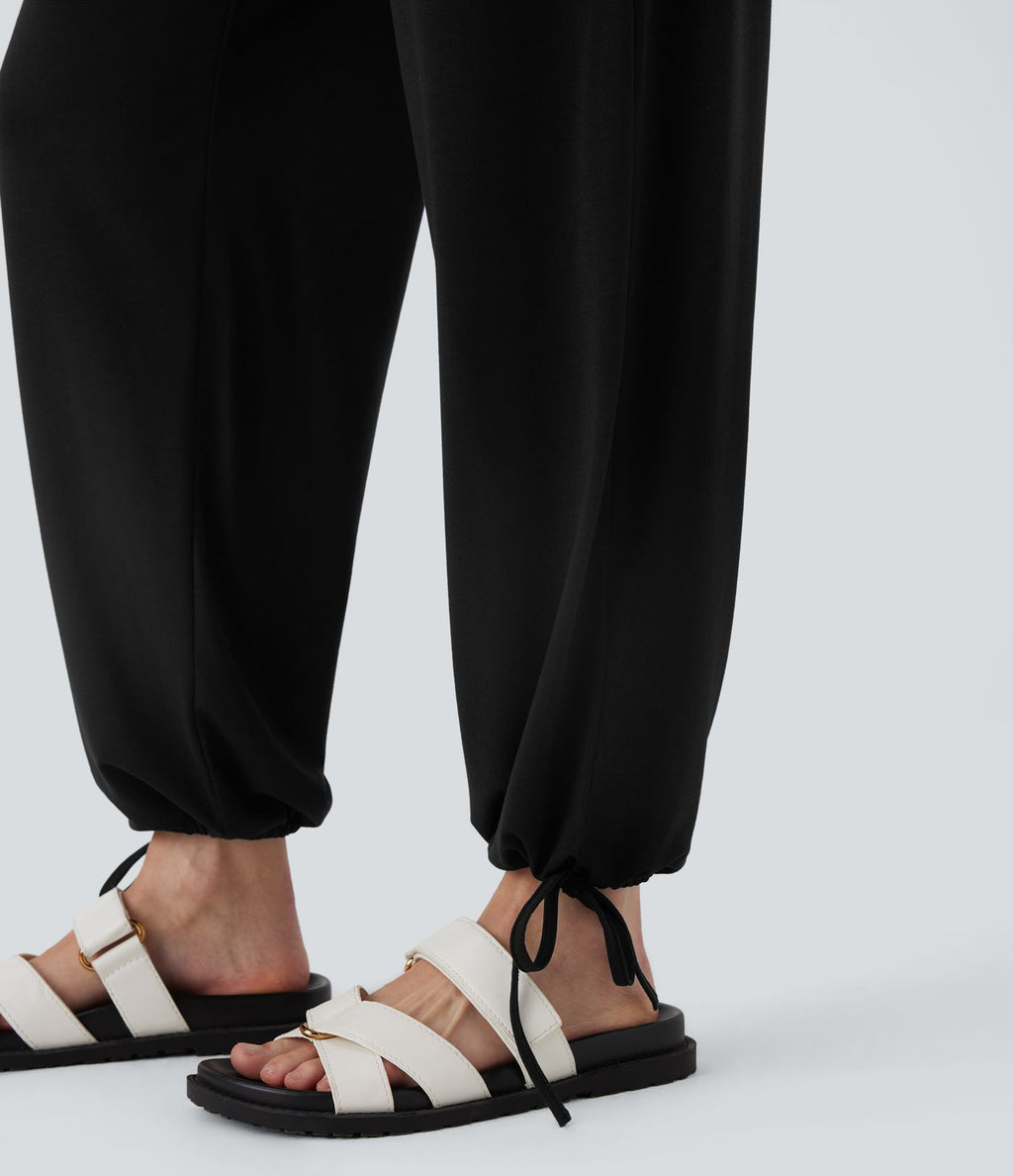 Pantalon de jogging décontracté à taille haute croisée avec poches latérales et cordon de serrage