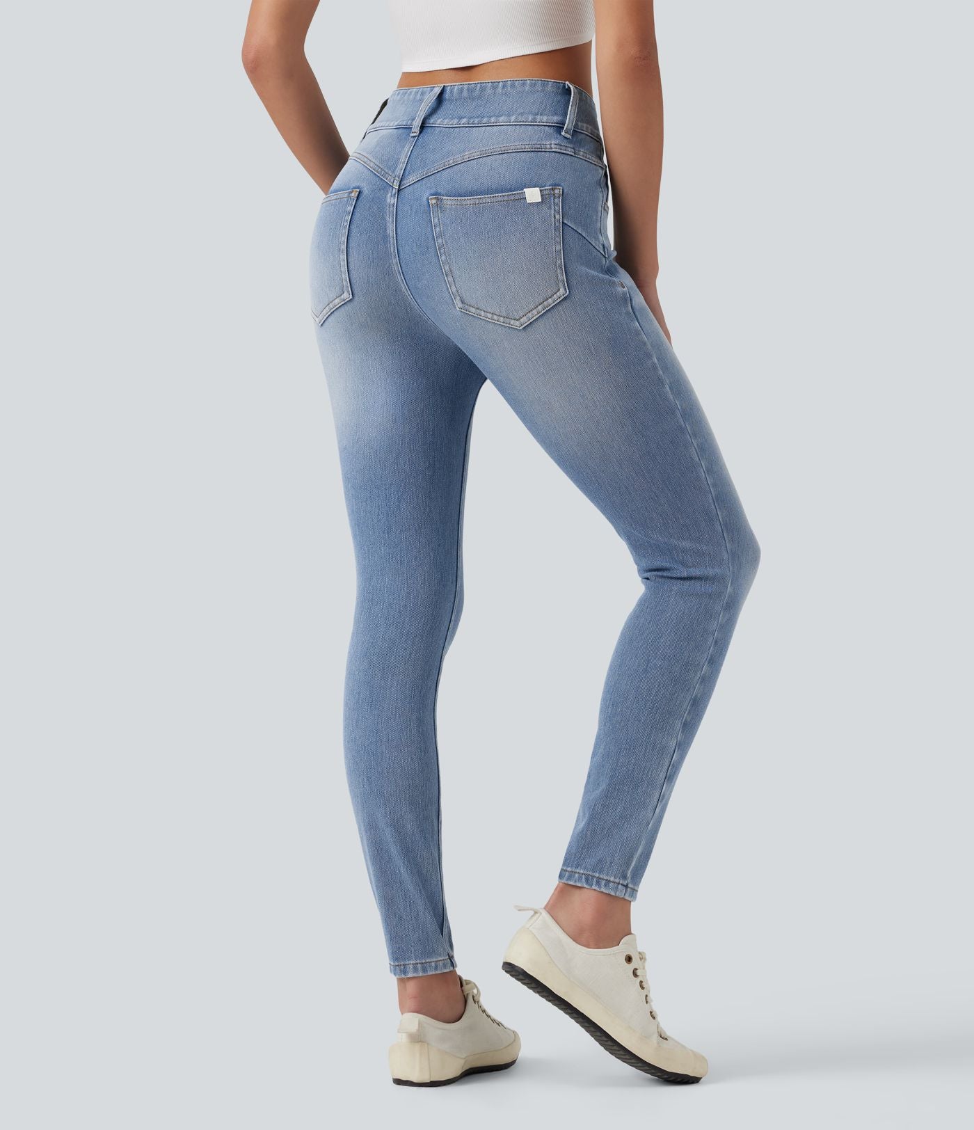 Jean skinny Halara Flex™ taille mi-haute délavé avec poches