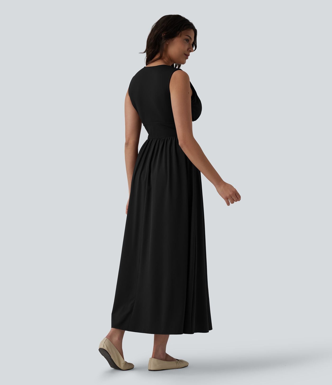 Robe longue fluide col V sans manches