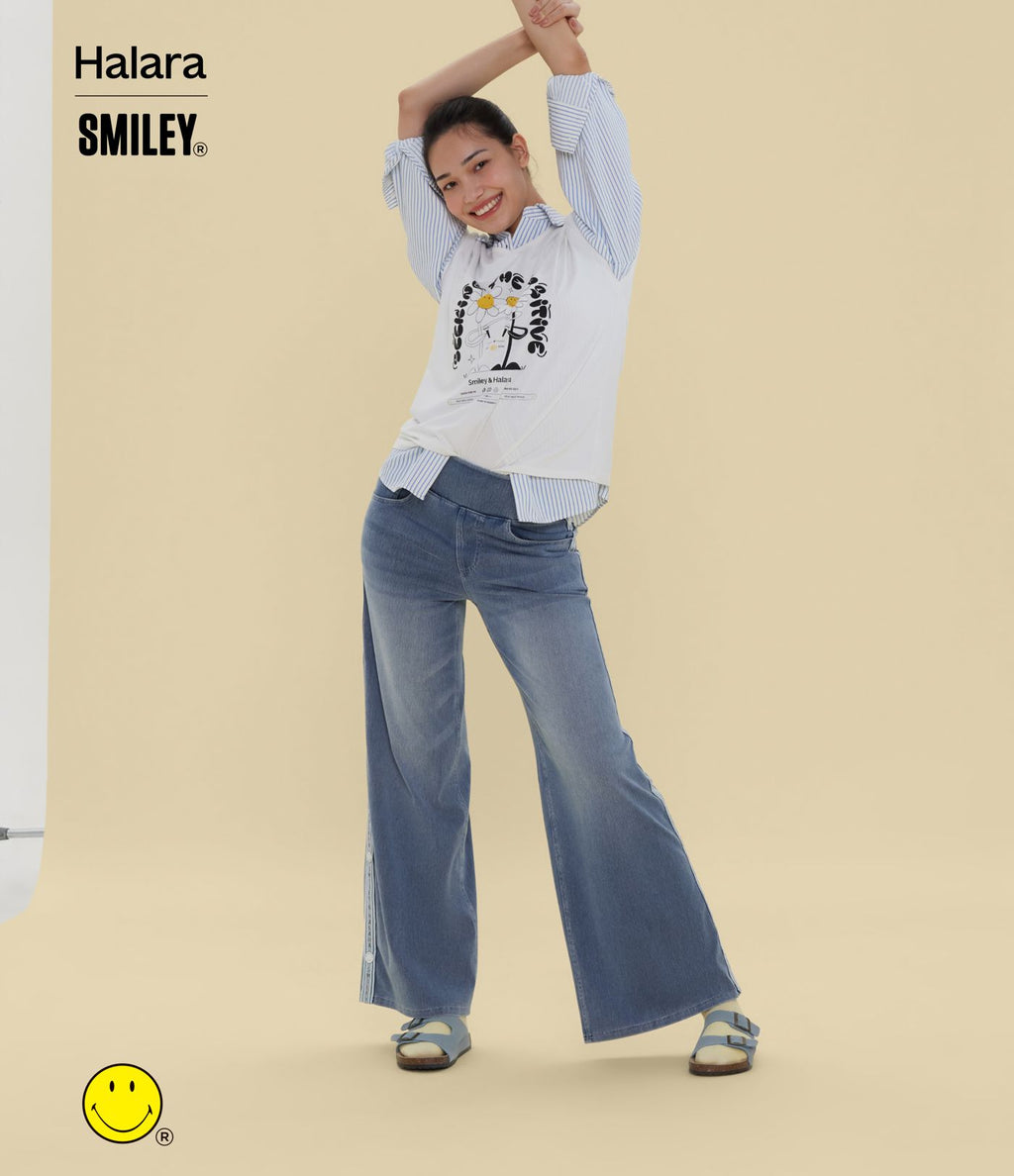 Jean large casual délavé Halara X Smiley® Halara Flex™ taille haute avec poches