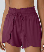 Short Casual 7,5cm Empilé Taille Haute Bordures Volantées Taille Élastique Cordon de Serrage