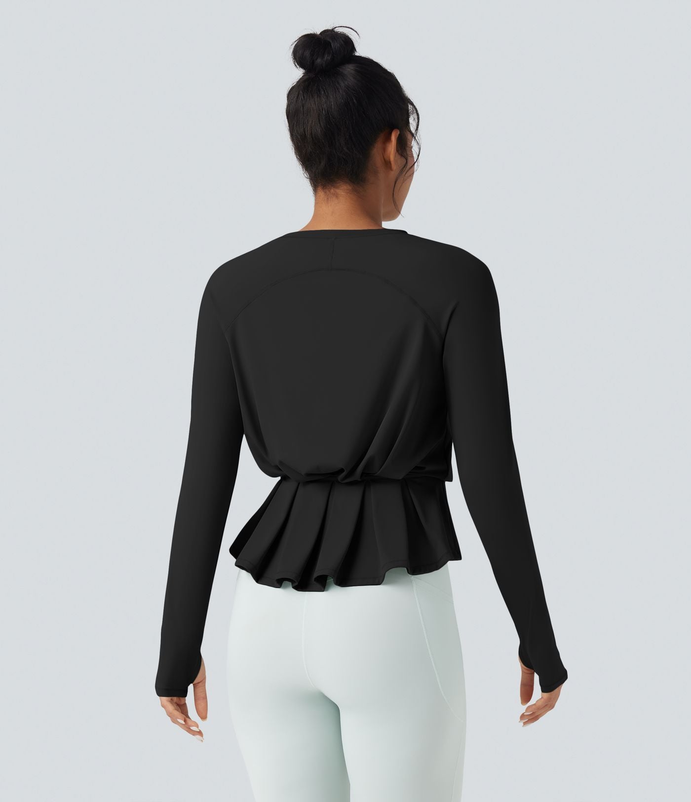 Haut de sport yoga SoftlyZero™ Airy col rond manches longues avec passe-pouces plissé effet frais InstantCool, protection solaire UPF50+