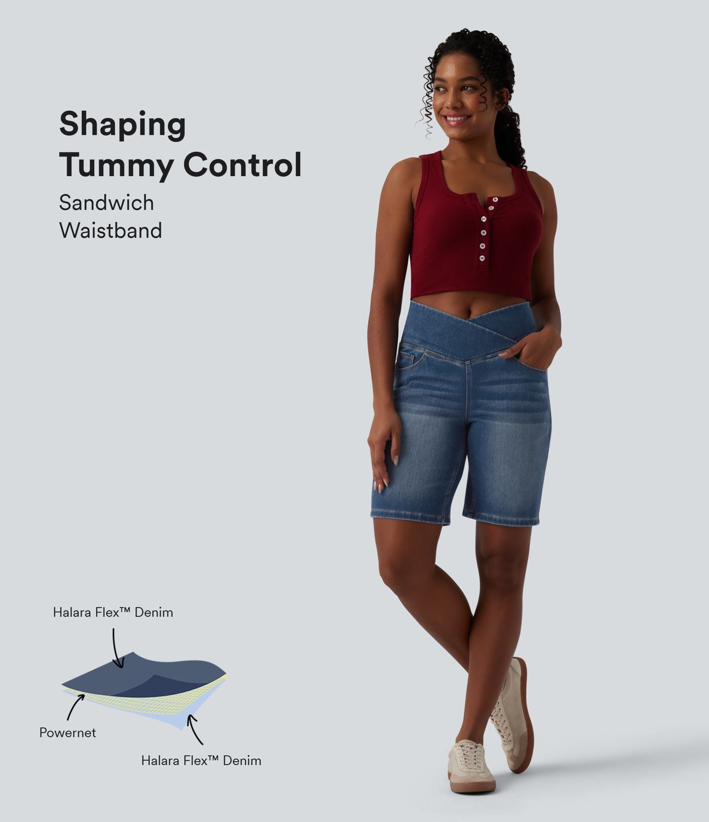 Short en jean Halara Flex™ casual gainant taille haute croisée avec poches
