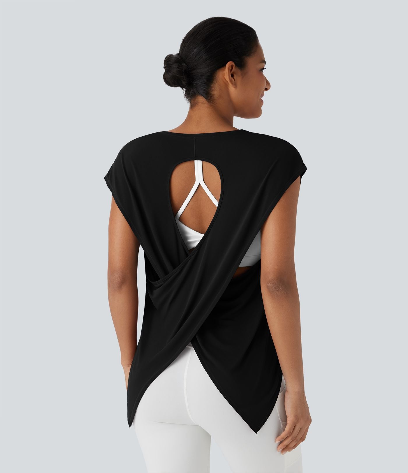 Top de sport running dos nu croisé ourlet asymétrique haut-bas
