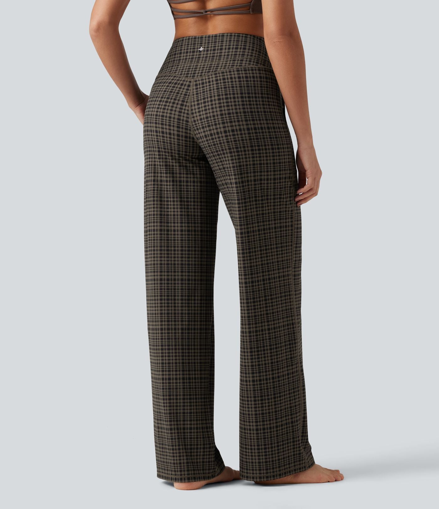 Pantalon de yoga droit Halara UltraSculpt™ taille haute gainant à motif tartan avec poches