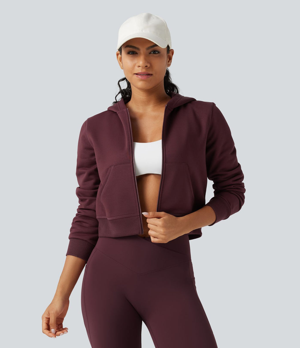Veste de sport polaire à capuche, manches longues, zip et poches