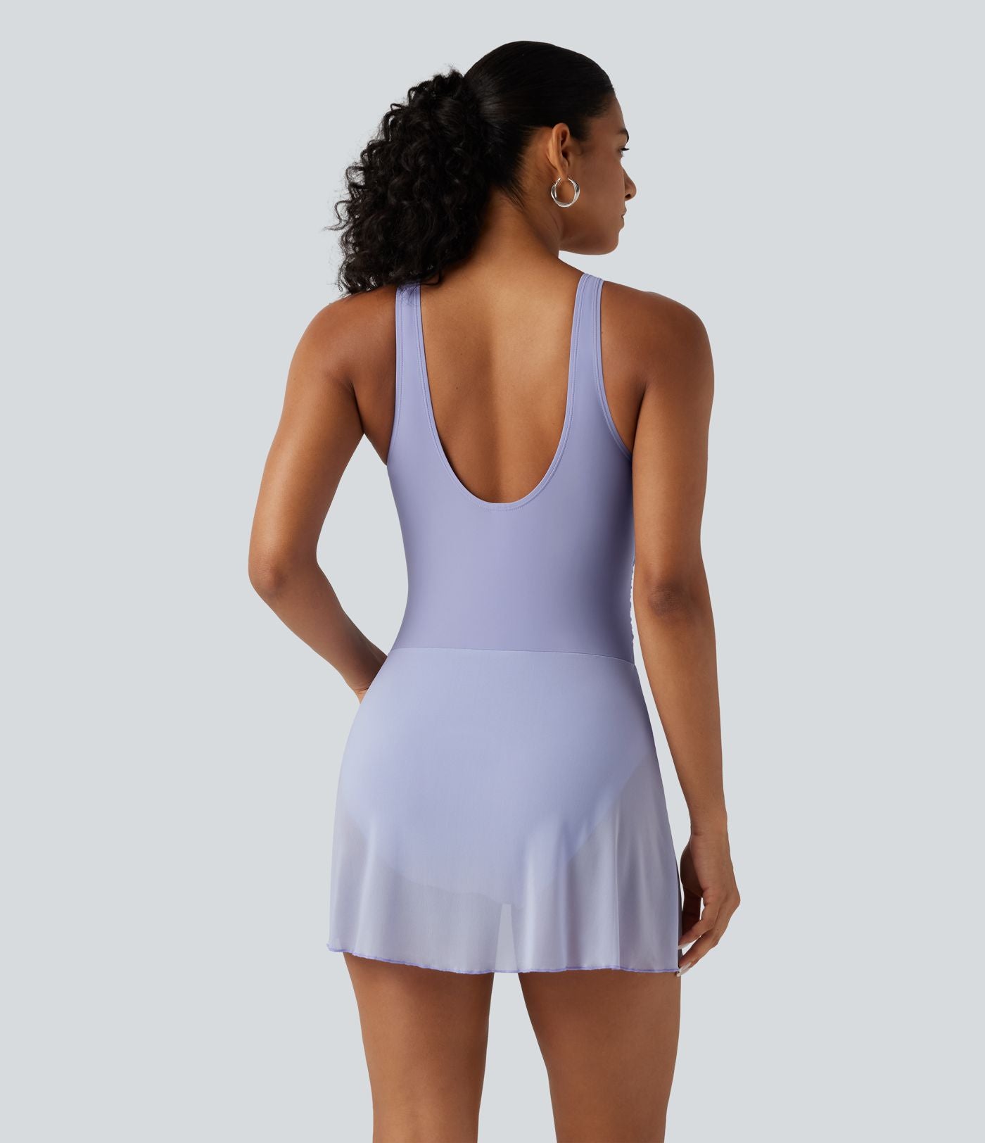 Robe de bain 2-en-1 gainante col V croisé avec fronces, ourlet asymétrique noué, mesh contrasté et brassière intégrée