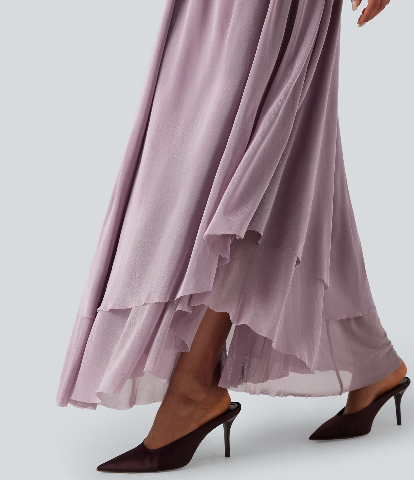 Robe longue à bretelles en résille superposée avec laçage et soutien-gorge intégré