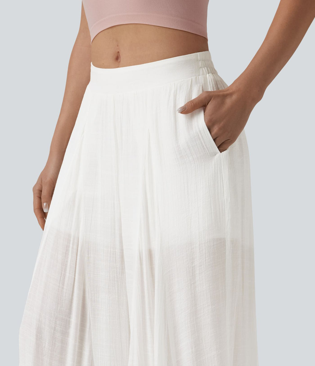 Pantalon baggy fluide taille mi-haute 2-en-1 avec poches